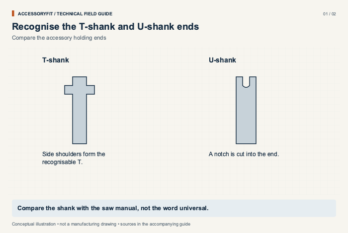 Recognise the T-shank and U-shank ends. T-shank: Side shoulders form the recognisable T. U-shank: A notch is cut into the end.